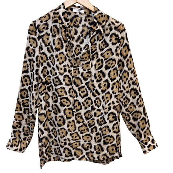 Equipment Tops - Equipment Femme 100% Silk Tunic Top Small Leopard Print Long Sleeve Blouse